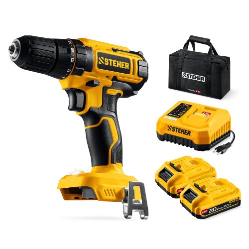STEHER 20 В, 40 Н·м, 2 АКБ LMS (2 А·ч), дрель-шуруповерт, сумка (CD-40-22)