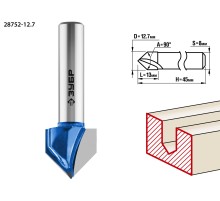 ЗУБР 12.7 x 13 мм, угол 90° мм, фреза пазовая галтельная V-образная, Профессионал (28752-12.7)