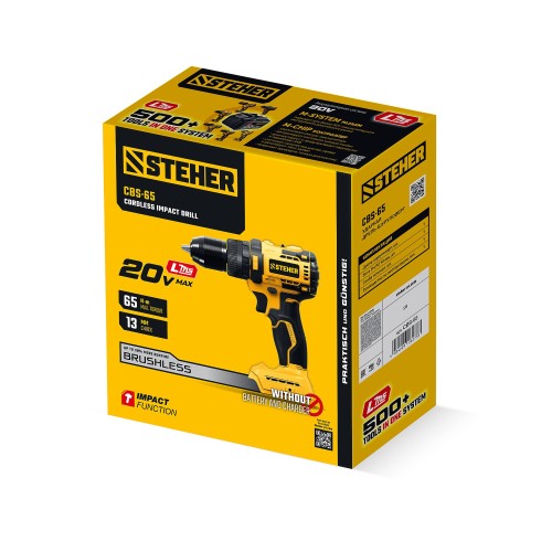 STEHER 20 В, 65 Н·м, без АКБ (LMS), бесщеточная ударная дрель-шуруповерт (CBS-65)