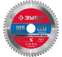 ЗУБР Универсальный рез, 185 x 30/20 мм, 60Т, пильный диск по алюминию (36916-185-30-60)