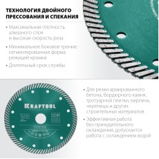 KRAFTOOL Turbo, 150 мм, (22.2 мм, 10 х 2.4 мм), сегментированный алмазный диск (36682-150)