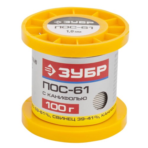 ЗУБР 100 г, 1 мм, трубка, ПОС 61, припой (55450-100-10C) ЗУБР 100 г, 1 мм, трубка, ПОС 61, припой (55450-100-10C)