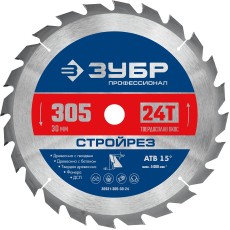 ЗУБР Стройрез, 305 х 30 мм, 24Т, пильный диск по строительной древесине, Профессионал (36931-305-30-24)