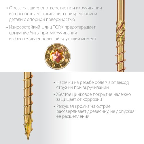 ЗУБР КС-П, 50 х 4.0 мм, TX20, потайная головка, желтый цинк, 220 шт, конструкционный саморез, Профессионал (30041-40-050) ЗУБР КС-П, 50 х 4.0 мм, TX20, потайная головка, желтый цинк, 220 шт, конструкционный саморез, Профессионал (30041-40-050)