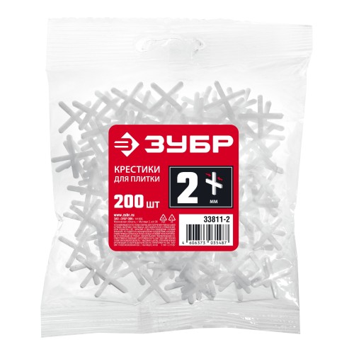 ЗУБР 2 мм, 200 шт, крестики для плитки (33811-2) ЗУБР 2 мм, 200 шт, крестики для плитки (33811-2)
