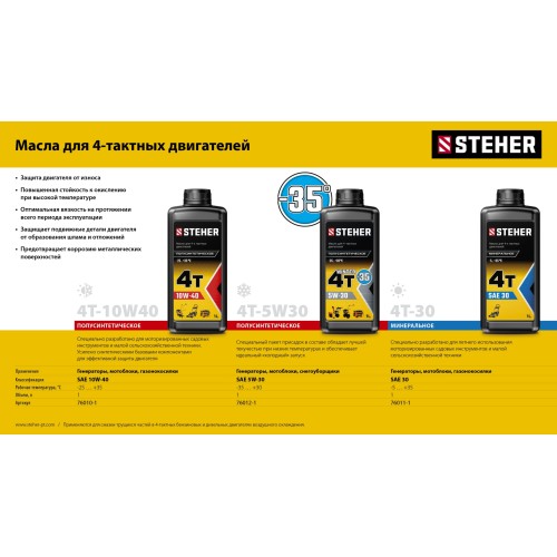 STEHER 4Т-10W40, 1 л, полусинтетическое масло для 4-тактных двигателей (76010-1)