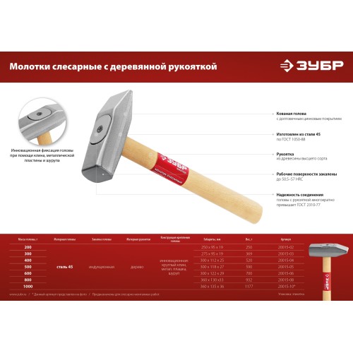 ЗУБР 1000 г, слесарный молоток (20015-10) ЗУБР 1000 г, слесарный молоток (20015-10)