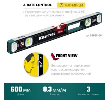 KRAFTOOL A-RATE CONTROL, 600 мм, точность 0.3 мм/м, с зеркальным глазком, сверхпрочный магнитный уровень (34988-60)