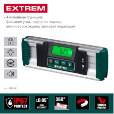 KRAFTOOL EXTREM, 0 - 360°, точность 0.05°, HOLD, IP67, электронный уровень-уклономер (34686)
