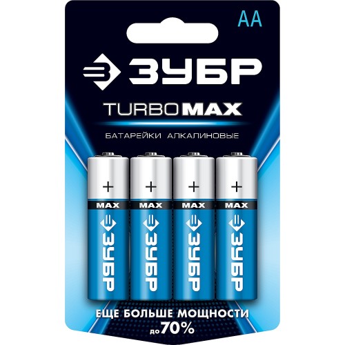 ЗУБР TURBO-MAX, АА х 4, 1.5 В, алкалиновая батарейка (59206-4C) ЗУБР TURBO-MAX, АА х 4, 1.5 В, алкалиновая батарейка (59206-4C)