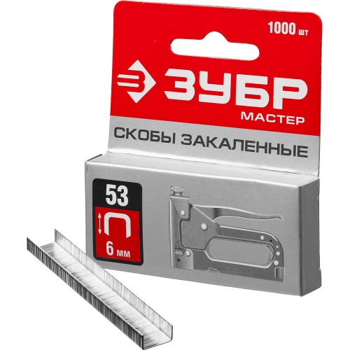 ЗУБР тип 53 (A/10/JT21) 6 мм, 1000 шт, калибр 23GA, скобы для степлера (31625-06) ЗУБР тип 53 (A/10/JT21) 6 мм, 1000 шт, калибр 23GA, скобы для степлера (31625-06)