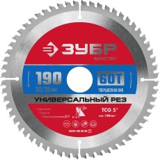 ЗУБР Универсальный рез, 190 x 20/16 мм, 60Т, пильный диск по алюминию (36916-190-20-60)