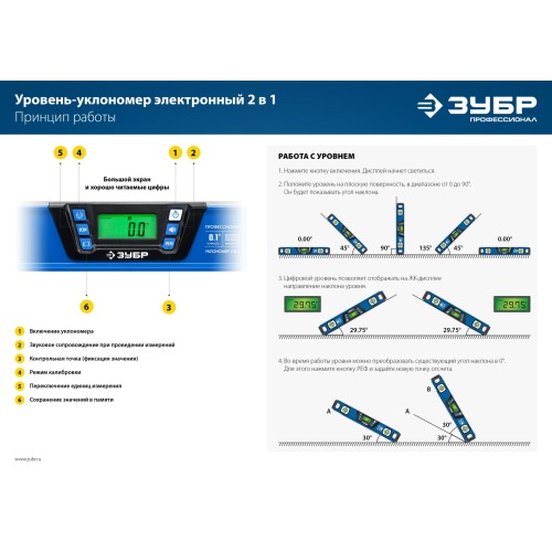 ЗУБР 400 мм, 0-90°, ±0,2°, уровень-уклономер, Профессионал (34286) ЗУБР 400 мм, 0-90°, ±0,2°, уровень-уклономер, Профессионал (34286)
