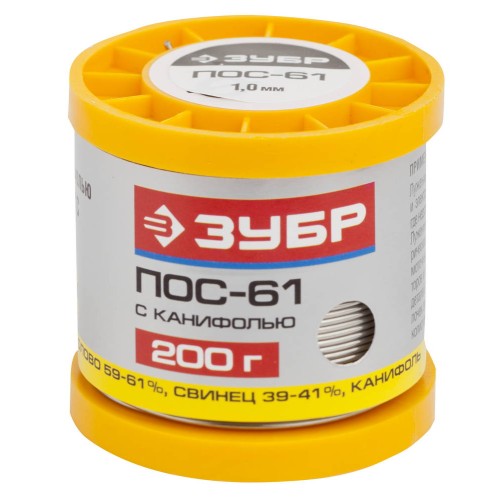 ЗУБР 200 г, 1 мм, трубка, ПОС 61, припой (55450-200-10C) ЗУБР 200 г, 1 мм, трубка, ПОС 61, припой (55450-200-10C)