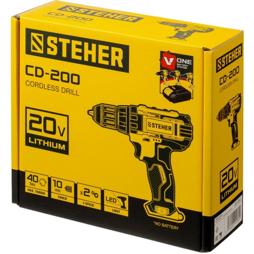 STEHER V1, 20 В, 40 Н·м, без АКБ, дрель-шуруповерт (CD-200)