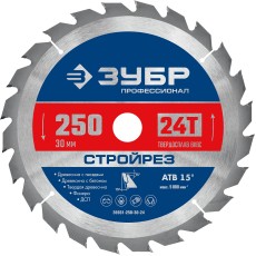 ЗУБР Стройрез, 250 х 30 мм, 24Т, пильный диск по строительной древесине, Профессионал (36931-250-30-24)