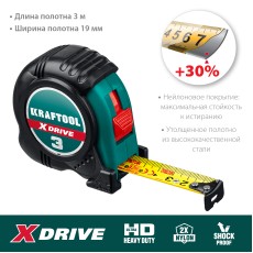 KRAFTOOL X-Drive, 3 м х 19 мм, рулетка (34122-03-19)