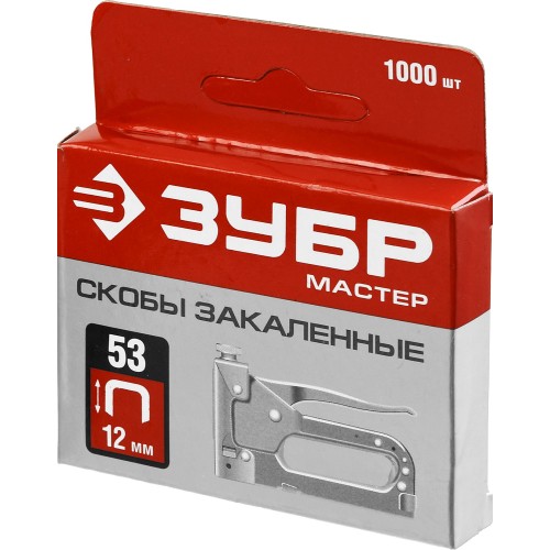 ЗУБР тип 53 (A/10/JT21) 12 мм, 1000 шт, калибр 23GA, скобы для степлера (31625-12) ЗУБР тип 53 (A/10/JT21) 12 мм, 1000 шт, калибр 23GA, скобы для степлера (31625-12)