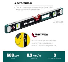 KRAFTOOL A-RATE CONTROL, 600 мм, точность 0.3 мм/м, с инновационным зеркальным глазком, сверхпрочный уровень (34986-60)