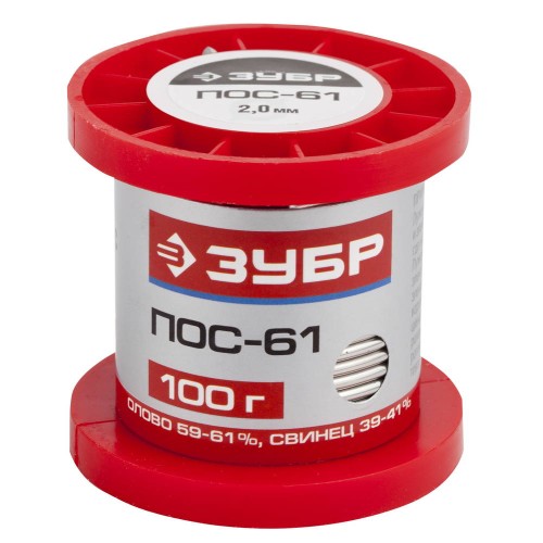 ЗУБР 100 г, 2 мм, проволока, ПОС 61, припой (55450-100-20) ЗУБР 100 г, 2 мм, проволока, ПОС 61, припой (55450-100-20)