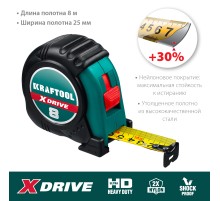 KRAFTOOL X-Drive, 8 м х 25 мм, рулетка (34122-08)