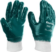 KRAFTOOL HYKRAFT Heavy Duty - особопрочные, L (9), с манжетой, нитриловое покрытие, высокая защита от нефтепродуктов, перчатки (11289-L)