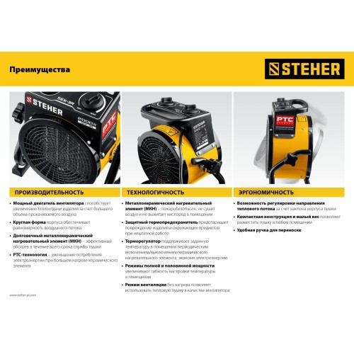 STEHER 2 кВт, электрическая тепловая пушка (SEK-3R)
