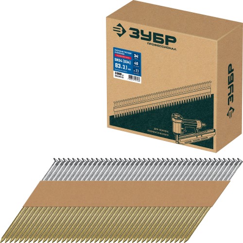 ЗУБР SN34 (D34) 83 х 3.1 мм, реечные гвозди рифленые оцинкованные, 3000 шт (305399-83) ЗУБР SN34 (D34) 83 х 3.1 мм, реечные гвозди рифленые оцинкованные, 3000 шт (305399-83)