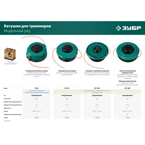 ЗУБР КТ-10, М10 Х 1.25 LH, катушка для триммера (71105) ЗУБР КТ-10, М10 Х 1.25 LH, катушка для триммера (71105)