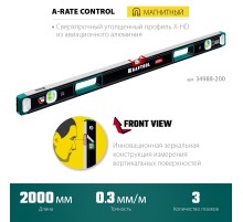 KRAFTOOL A-RATE CONTROL, 2000 мм, точность 0.3 мм/м, с зеркальным глазком, сверхпрочный магнитный уровень (34988-200)
