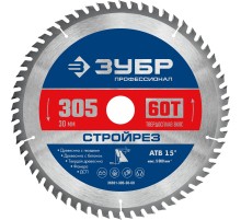 ЗУБР Стройрез, 305 х 30 мм, 60Т, пильный диск по строительной древесине, Профессионал (36931-305-30-60)