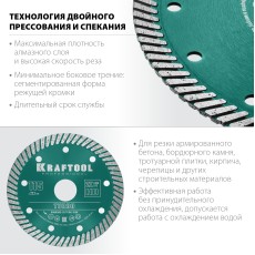 KRAFTOOL Turbo, 115 мм, (22.2 мм, 10 х 2.2 мм), сегментированный алмазный диск (36682-115)