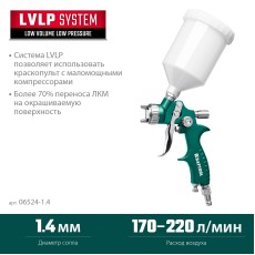 KRAFTOOL AirFlat, LVLP, 1.4 мм, пневматический краскопульт с верхним бачком (06524-1.4)