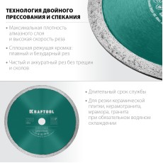 KRAFTOOL KERAMO, 230 мм, (22.2 мм, 10 х 2.2 мм), сплошной алмазный диск (36684-230)