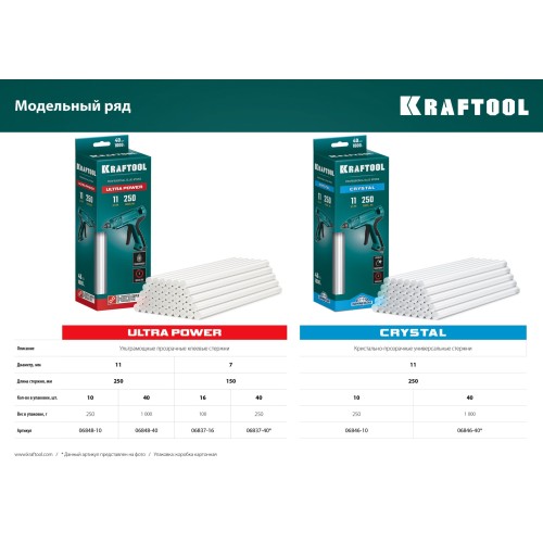 KRAFTOOL Ultra Power, 11 х 250 мм, 10 шт, ультрамощные, прозрачные, клеевые стержни (06848-10)