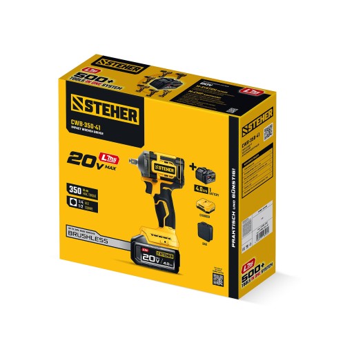 STEHER 20 В, 350 Н·м, 1 АКБ LMS (4 А·ч), бесщеточный ударный гайковерт, сумка (CWB-350-41)