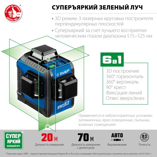 ЗУБР КРЕСТ 3D, лазерный нивелир, Профессионал (34909) ЗУБР КРЕСТ 3D, лазерный нивелир, Профессионал (34909)