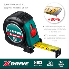 KRAFTOOL X-Drive, 5 м х 25 мм, рулетка (34122-05-25)
