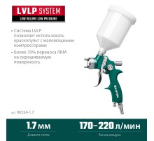 KRAFTOOL AirFlat, LVLP, 1.7 мм, пневматический краскопульт с верхним бачком (06524-1.7)