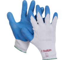 ЗУБР СУПЕРПРОЧНЫЕ, L (9), перчатки с утолщённым рельефным латексным покрытием, противоскользящие, 10 класс, Профессионал (11260-L)