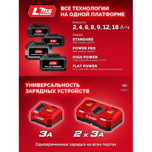 ЗУБР 20 В, 1000 Н·м, 1 АКБ LMS (4 А·ч), бесщеточный ударный гайковерт, сумка (ГБУ-1000-41)