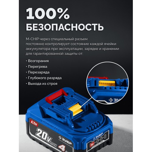 ЗУБР Power PRO, 20 В, 4.0 А·ч, аккумулятор LMS, ПРОФЕССИОНАЛ (BP-P-20-4)