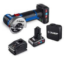 ЗУБР 12 В, D76 мм, 2 АКБ тип Т7 (4 А·ч), бесщеточная УШМ, сумка, Профессионал (AB-76-42)