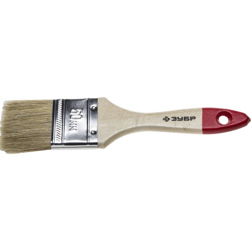 ЗУБР УНИВЕРСАЛ, 50 мм, 2″, светлая натуральная щетина, деревянная ручка, все виды ЛКМ, плоская кисть (4-01001-050)