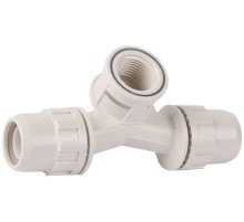 ЗУБР ШиреФит, штуцер с гайкой - внутренняя резьба - штуцер с гайкой, 16 мм - 1/2″ - 16 мм, переходной тройник со смещением (51504-16-1/2-16)