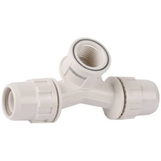 ЗУБР ШиреФит, штуцер с гайкой - внутренняя резьба - штуцер с гайкой, 20 мм - 1/2″ - 20 мм, переходной тройник со смещением (51504-20-1/2-20)