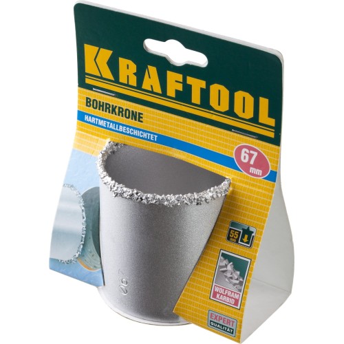 KRAFTOOL 67 мм, L 55 мм, карбид вольфрама, коронка кольцевая (33401-67)