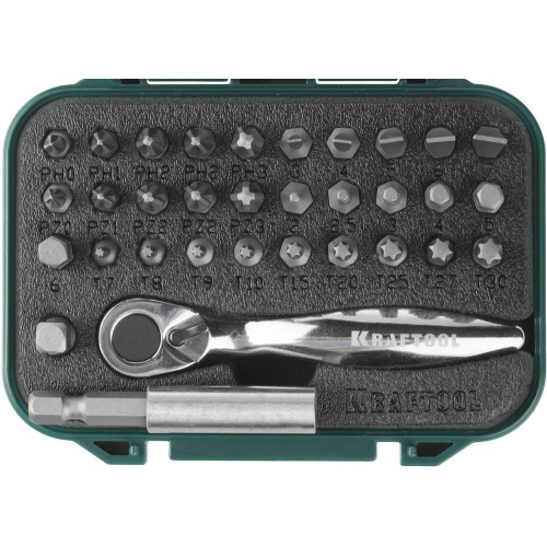 KRAFTOOL 33 шт, набор бит с мини-трещоткой (26157-H33) KRAFTOOL 33 шт, набор бит с мини-трещоткой (26157-H33)