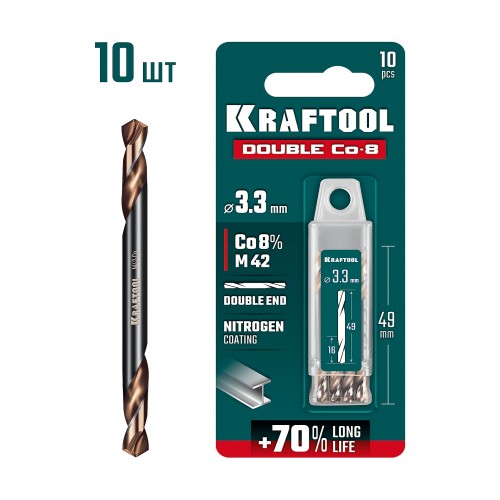 KRAFTOOL DOUBLE Сo-8 3.3х49мм, Сверло двухстороннее по металлу, сталь M42(+8%Co), класс А (29654-3.3-10) KRAFTOOL DOUBLE Сo-8 3.3х49мм, Сверло двухстороннее по металлу, сталь M42(+8%Co), класс А (29654-3.3-10)