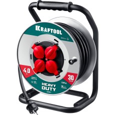 KRAFTOOL КГ 3х2.5 30м 4000Вт IP44, HEAVY DUTYСиловой удлинитель на стальной катушке (55086-30)